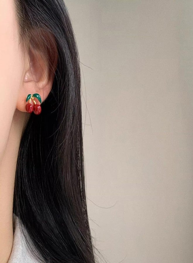 Thalireth Cherry Earrings Cute Dainty Tiny Fruit Stud Earrings For Women - Image 2